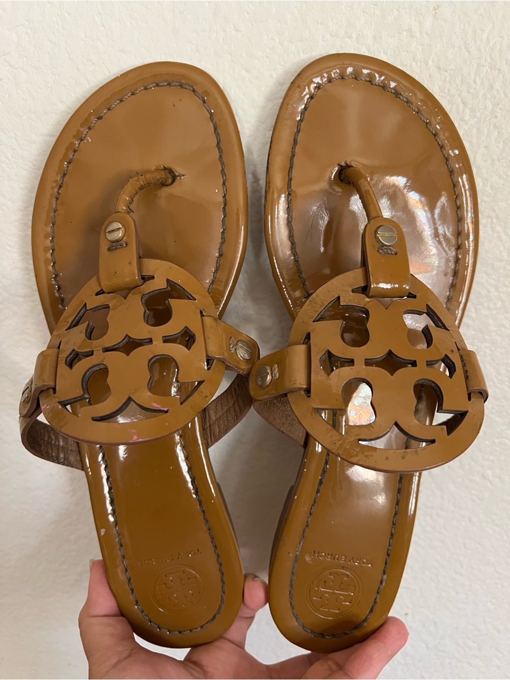 Tory Burch Miller Tan Patent Leather Sandals Size 9 M